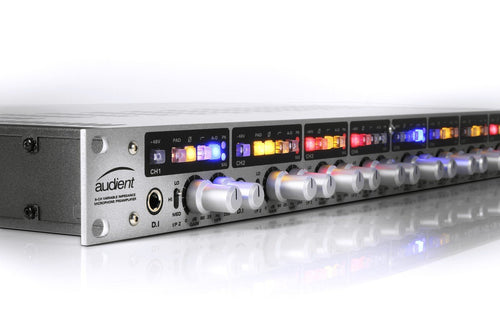 Audient ASP880 8 Channel Microphone Preamp close-up view.