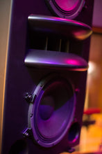 Load image into Gallery viewer, Augspurger Black Duo-12 Single Speaker close-up view in sound studio.