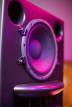 Load image into Gallery viewer, Augspurger Black Duo-12 Single Speaker angle close-up view in sound studio.