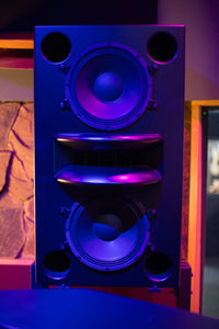 Black Augspurger Duo-12 Single Speaker front view in sound studio.