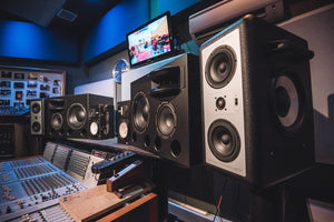 White Augspurger Treo 812 Speaker system in music studio.